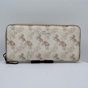 Coach Long Zip Around Wallet – Horse & Carriage Print – Beige / Chalk‎